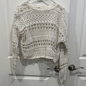 Women's Garage White Crochet Sweater